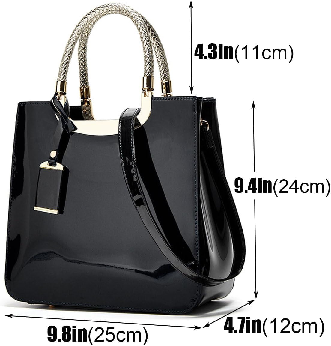 ShengRui Glossy Patent Leather Women Handbag Shiny Shoulder Bag Evening Purse Style Top-Handle Bag Crossbody Satchel Party