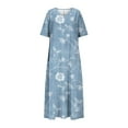 thumbnail image 4 of Flowy Summer Dresses for Women Trendy V Neck Short Sleeve Midi Maxi Dress Fashion Vintage Floral Graphic Sundresses Loose Casual A-Line Dress Below Knee Beach Vacation Dresses with Pockets, 4 of 5