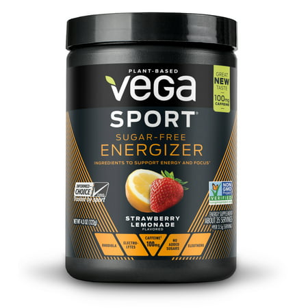 Vega Sport Pre Workout Energizer Powder, Sugar-Free Strawberry Lemonade, 4.3