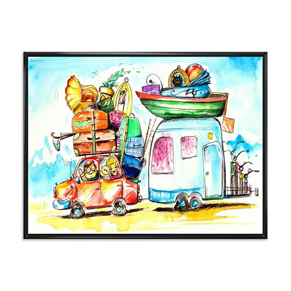 Designart 'Caravans With Family Travel' Farmhouse Framed Canvas Wall Art Print