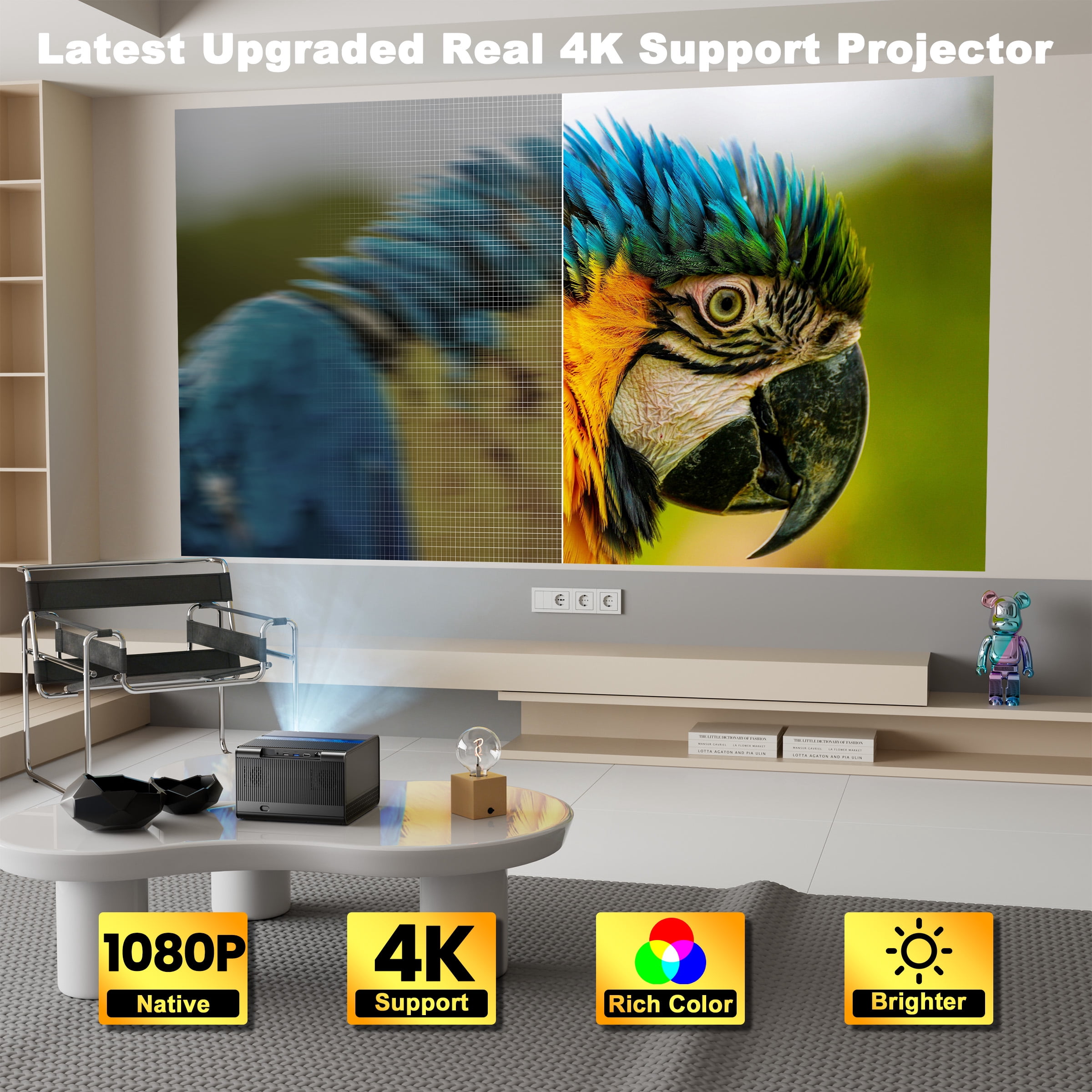 Visulapex U1001 Projector with WiFi 6 and Bluetooth 5.2 1080p, Black