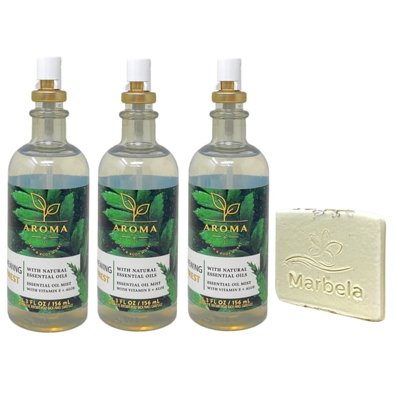 Bath & Body Works Aroma Renewing Forest 3 Essential Oil Mists with a Natural Oats Sample Soap