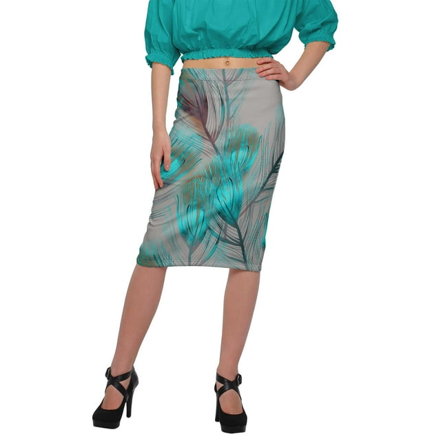 Moomaya Printed Knee Length Skirt For Women Plus Size Poly Spandex Skirt