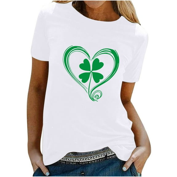 Puntoco Short Sleeve Women Tops ,Womens St Patrick'S Day T-Shirt Love Heart Shirts Short Sleeve Valentine'S Day Crewneck Colorful Heart Graphic Tees Tops White 10(XL)