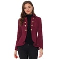 thumbnail image 1 of Chaqueta gótica informal con dobladillo con volante alto y bajo con frente abierto y cuello doblado para mujer Rojo oscuro S, 1 of 4