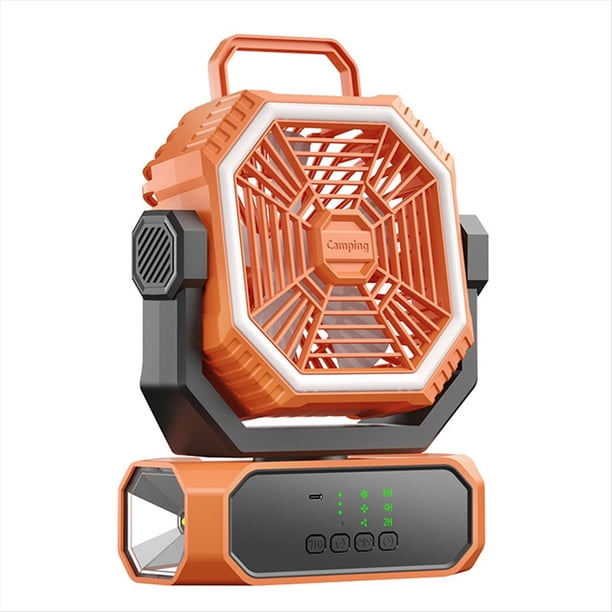 Ventilador de Camping de 20000 MAh con Movimiento Automático de la Cabeza, Luz LED, 3 Velocidades, Ventilador de Escritorio, Control Remoto, Portátil, Recargable, para Exteriores.