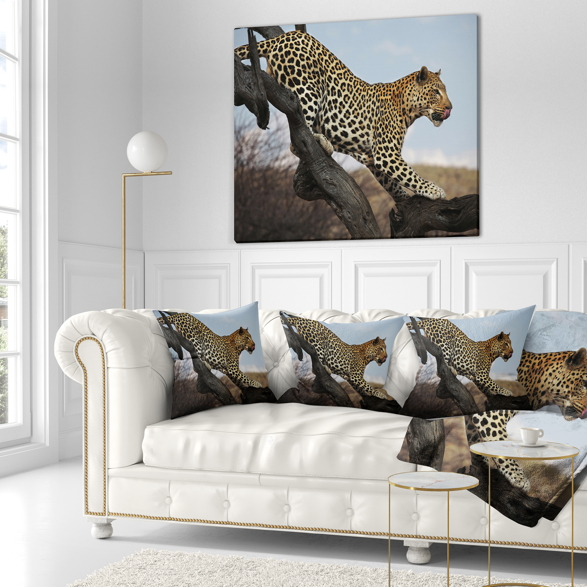 Designart Leopard Walking on Tree - African Throw Pillow - 16x16