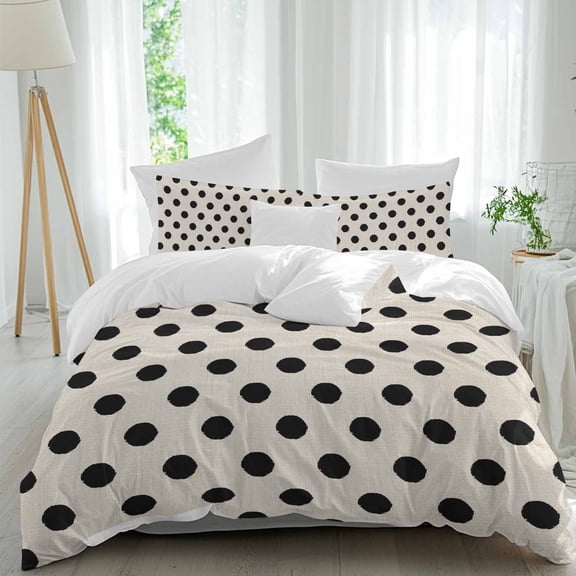 3 Piece Wave Point Black Duvet Cover Set Queen Size,Microfiber Comforter/Quilt Cover with Corner Ties and 2 Pillowcases,Modern Minimalist Geometric on Linen All Season Bedding with Zipper Closure