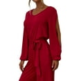 thumbnail image 4 of Doublju Womens Casual Long Sleeve Waist Band Wide Leg Jumpsuit With Plus Size, 4 of 4