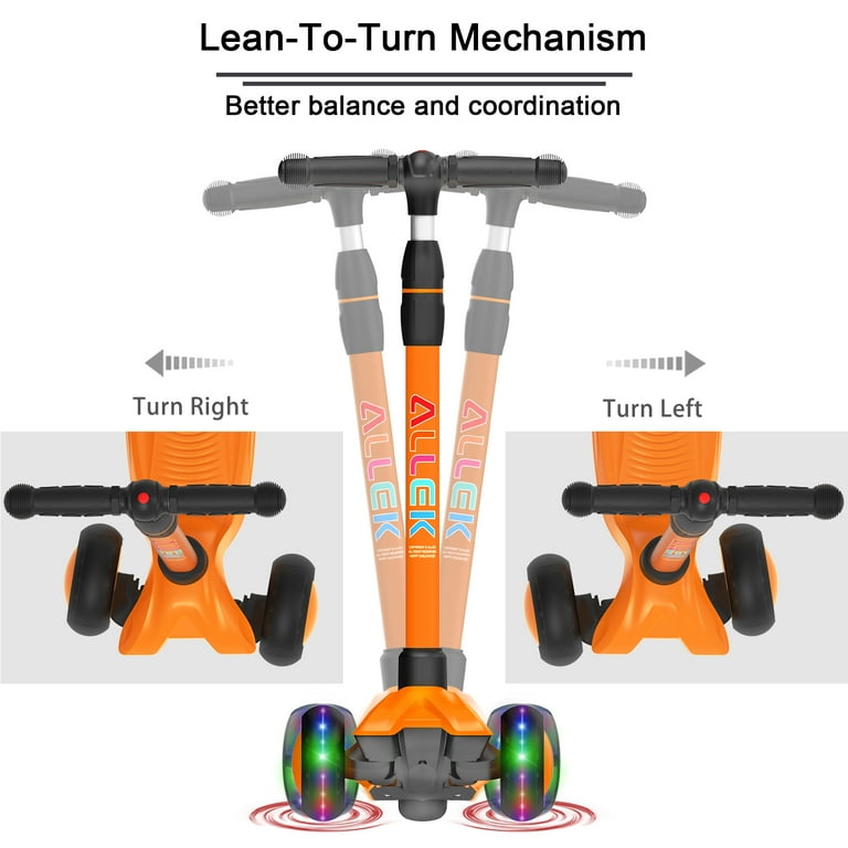 Allek Kick Scooter B03 with Light Up Wheels and Any Height Adjustable for Children from 3 12yrs Orange