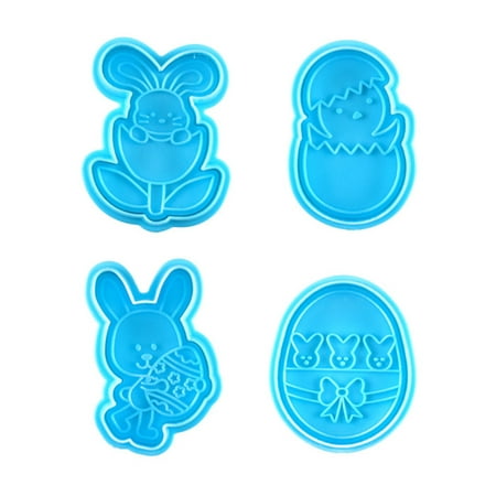

HIABIO 4pcs Easter Bunny Plastic Baking Mold Kitchen Biscuit Cookie Cutter Pastry Plunger 3D Die Fondant Cake Decorating Tools
