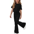thumbnail image 3 of Loopsun Girls 5-15 Years Solid Short Sleeve Round Neck Top Long Pant Trendy Daily Fashion Outfit, 3 of 5
