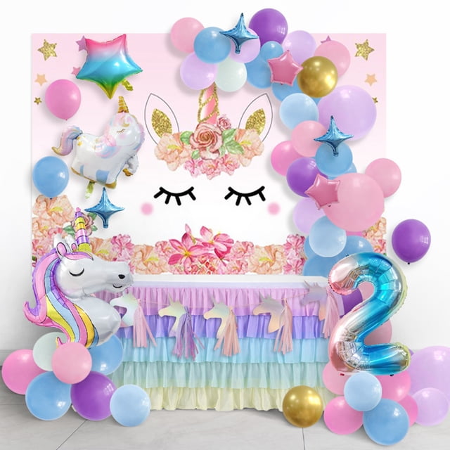 Kit de globos con forma de unicornio para fiesta de segundo cumpleaños, 62 unidades, lámina de látex