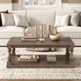 thumbnail image 2 of Oufan 43.5” Rectangular Coffee Table with Storage Shelf, Farmhouse Wood Center Table for Living Room, Modern 2-Tier Tea Table with Open Shelf, Brown, 2 of 6