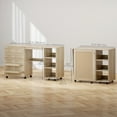 thumbnail image 3 of HOMCOM Folding Sewing Table with Rattan Door, Rolling Craft Table, Natural, 3 of 10