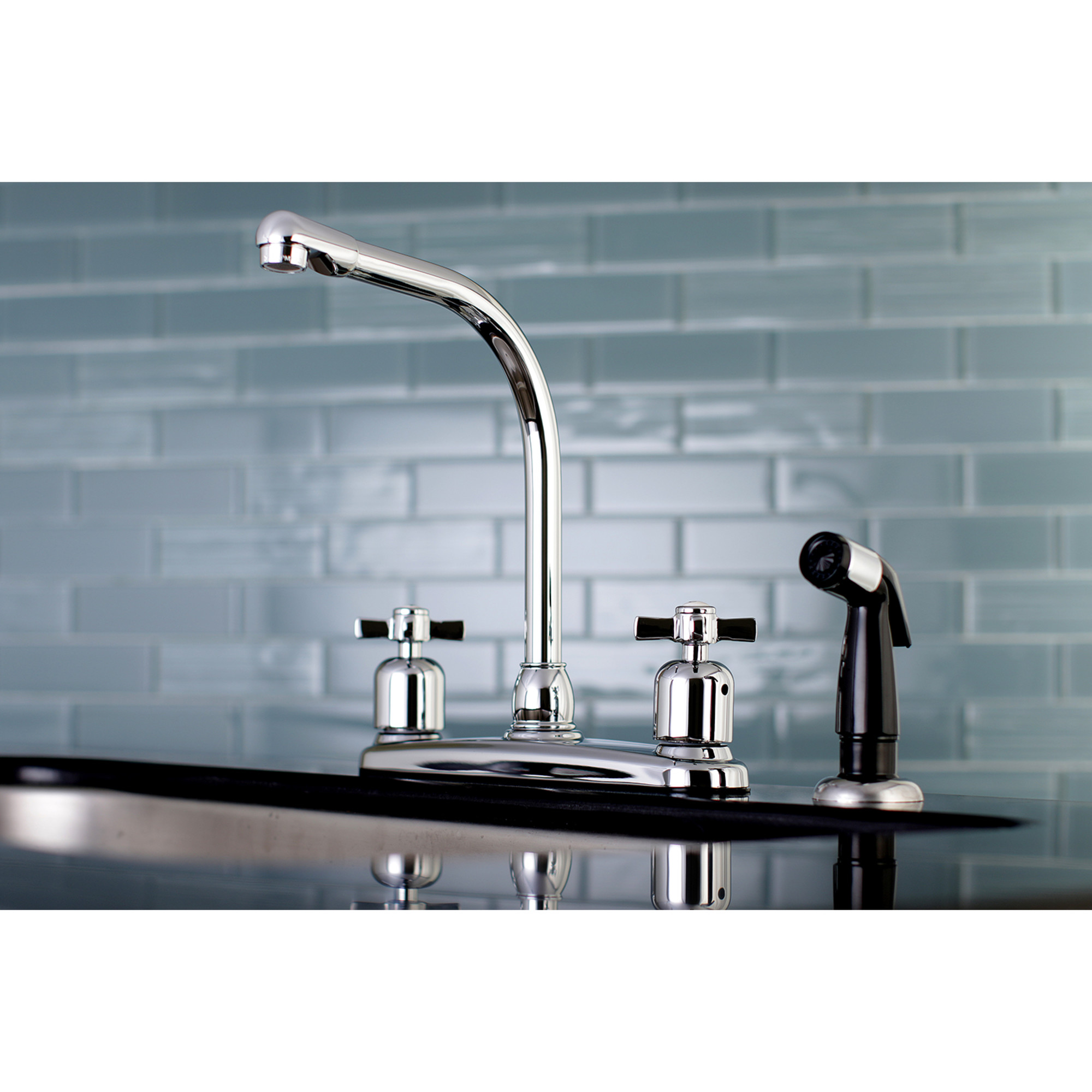 Kingston FB751ZX Millennium Two-Handle 4-Hole 8" Centerset Kitchen Faucet with Side Sprayer in Polished Chrome