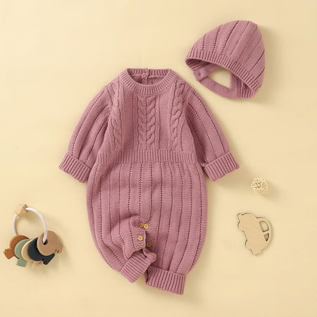 

Hunpta Newborn Infant Boy Girl Solid Knitted Sweater Baby Jumpsuit Romper Cotton Caps Hat Outfits Sets Clothes
