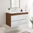 thumbnail image 2 of Wall Mount Sink Vanity Cabinet, White Walnut, Wood, Mid Century Hotel Bedroom Bathroom, Modern Contemporary HB33379, 2 of 9