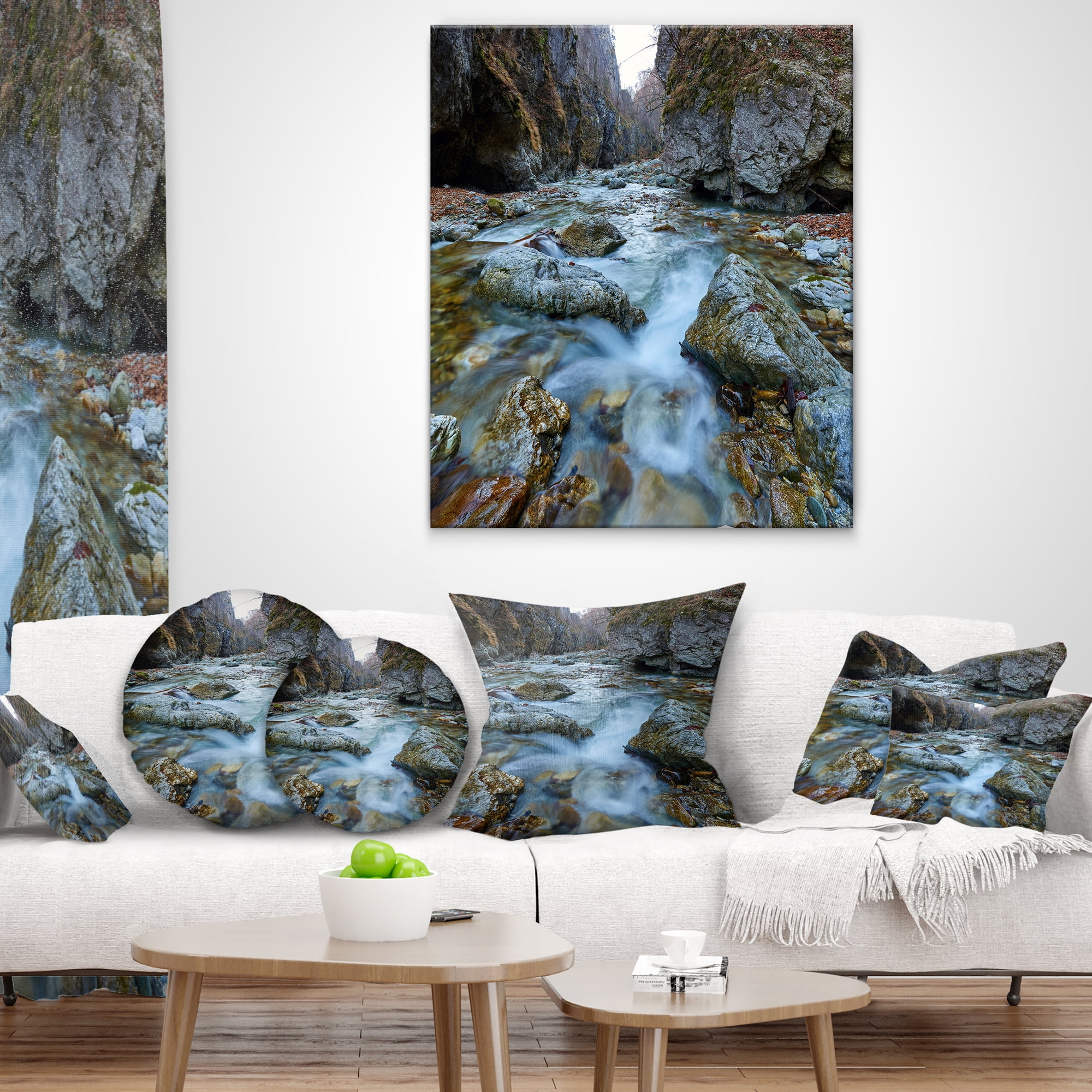 Designart Blue Water in River - Landscape Photography Throw Pillow - 16x16