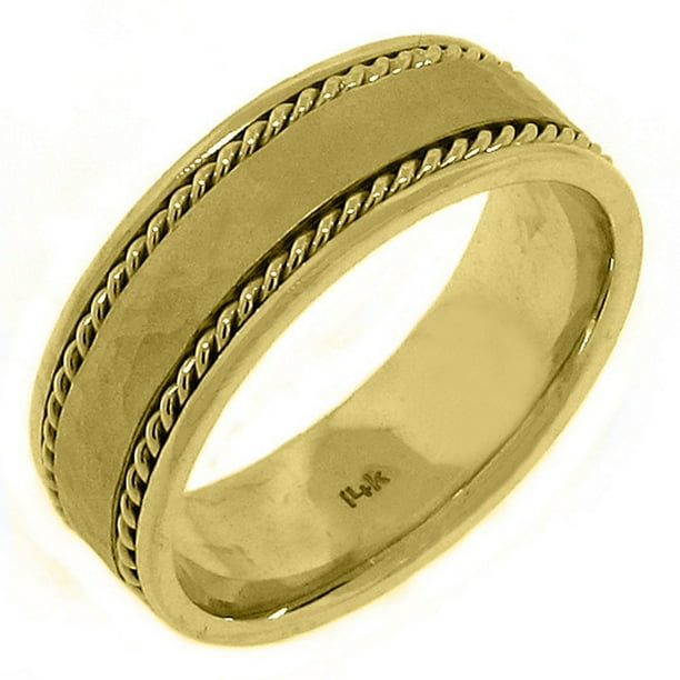 TheJewelryMaster 14K Yellow Gold Mens Wedding Band 7.5mm Hammered