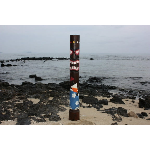 "Da Hula Man" Tiki Totem 63" - Hand Painted & Carved - Tropical Decor | #dpt5368160