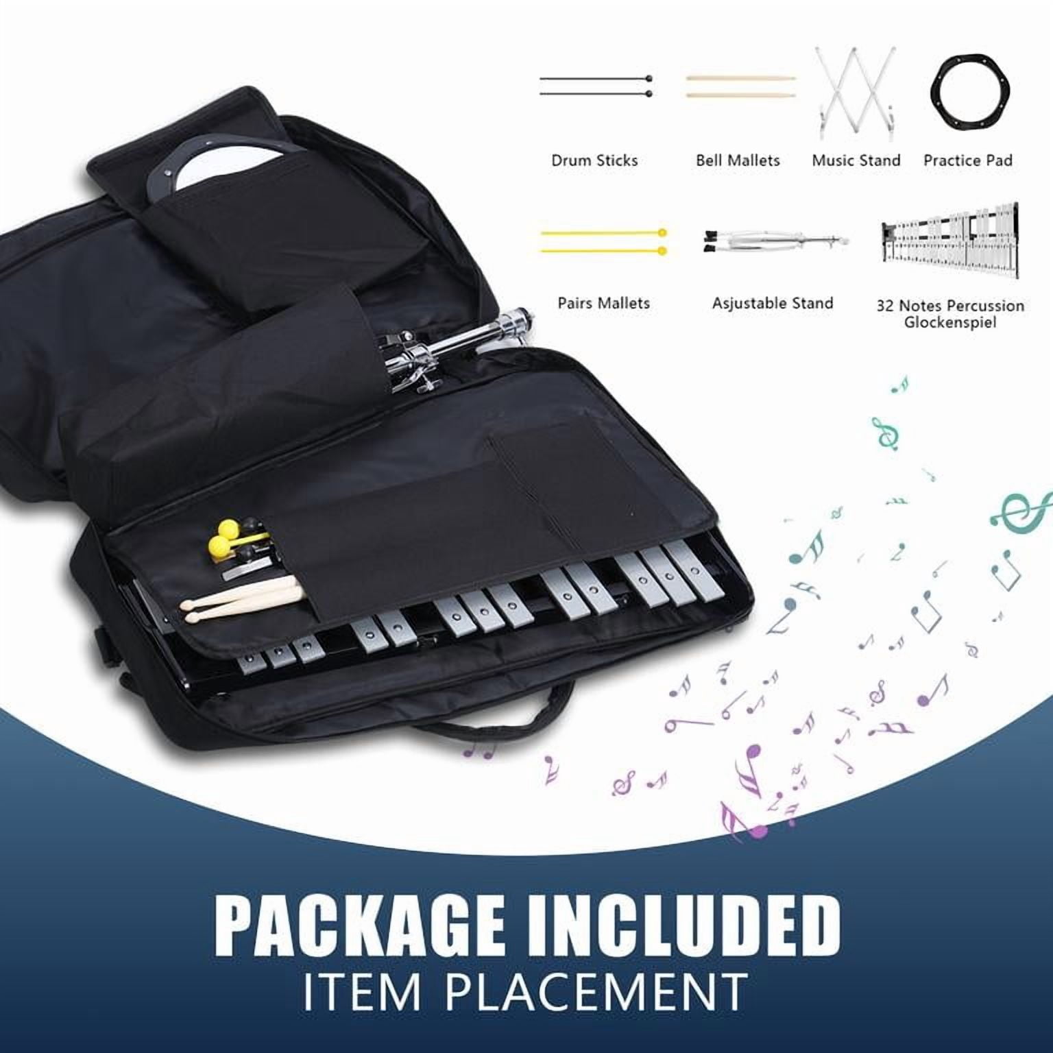 32-Note Glockenspiel Kit with Adjustable Stand, Professional Aluminum Bells, Practice Pad, Mallets, Music Stand, Carrying Bag for Kids Adults