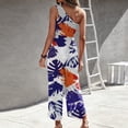 thumbnail image 4 of Gaecuw Womens Jumpsuits Dressy Sleeveless Cold Shoulder One Shoulder Overall with Pockets Square Neck Band Collar Floral Onesie Frill One Piece Outfits Boho High Waisted Wide Leg Calf Length, 4 of 5