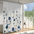 thumbnail image 3 of Navy Blue and Gold Flower Shower Curtain,Boho Watercolor Floral Leaves Cute Fabric Shower Curtains Set for Bathroom Decorative with Hooks Beautiful Bath Decor-36"W x 72"L (Pack of 1), 3 of 7