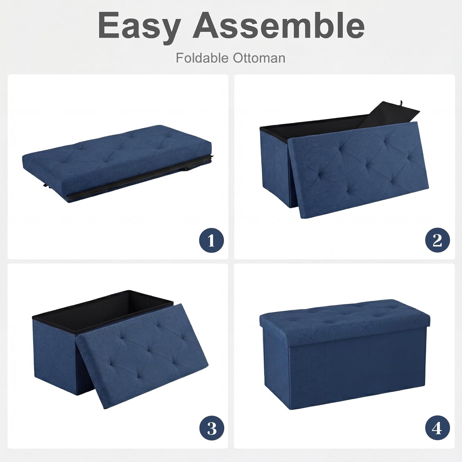 Accver 30-Inch Foldable Storage Ottoman Bench, Blue photo 6