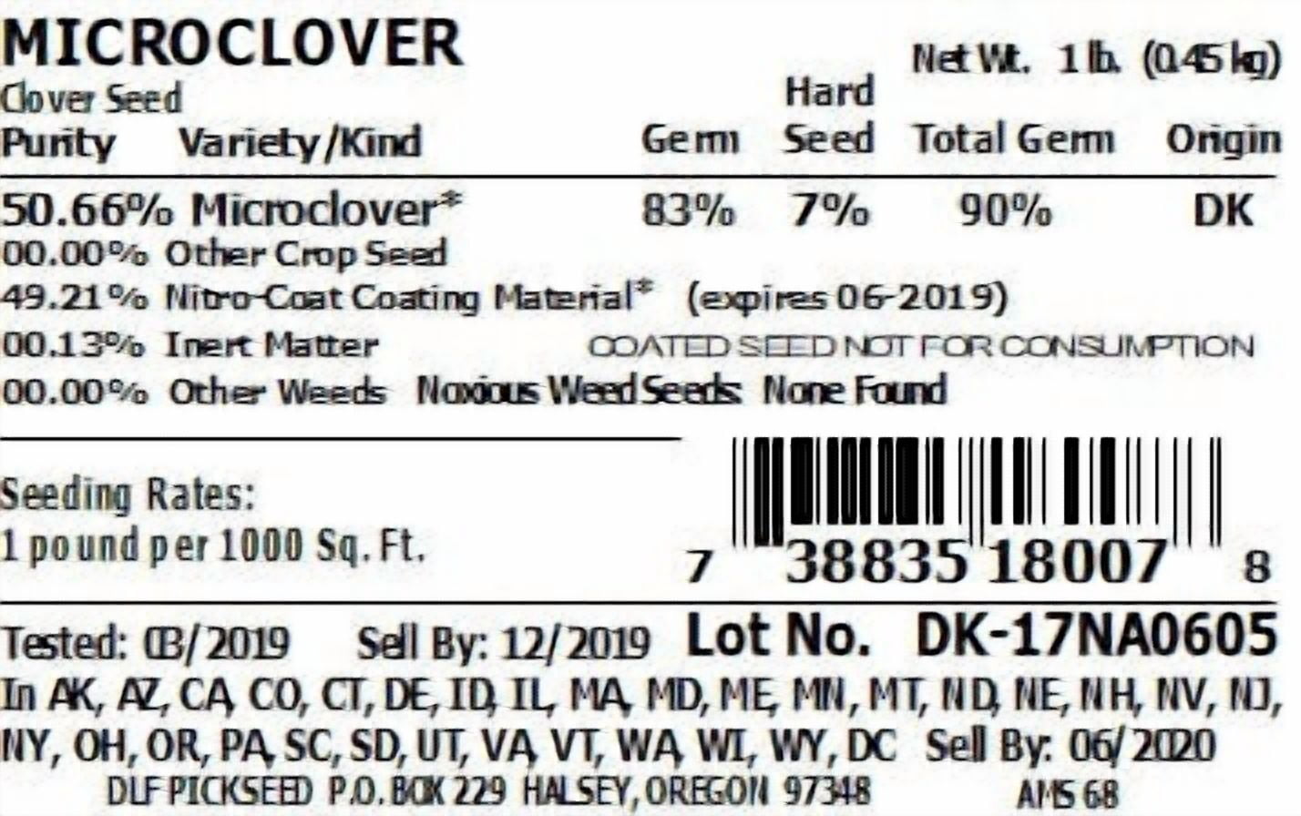 DLF Microclover Seed, Coated & Inoculated Mini Clover Mix, Shade Tolerant, No Mow, Low Grow Perennial Lawn Grass Alternative, Overseeding Resistant Drought-Tolerant - 1LB Bulk