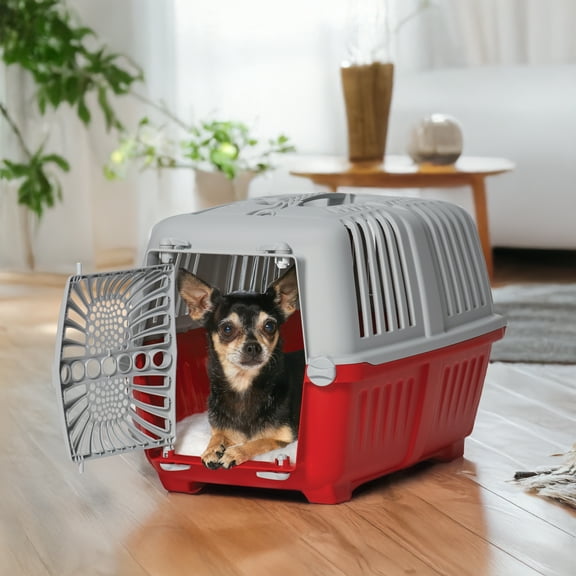 MidWest Homes for Pets 19 inch Spree Travel Pet Carrier for Dog or Cat with Plastic Door, Red