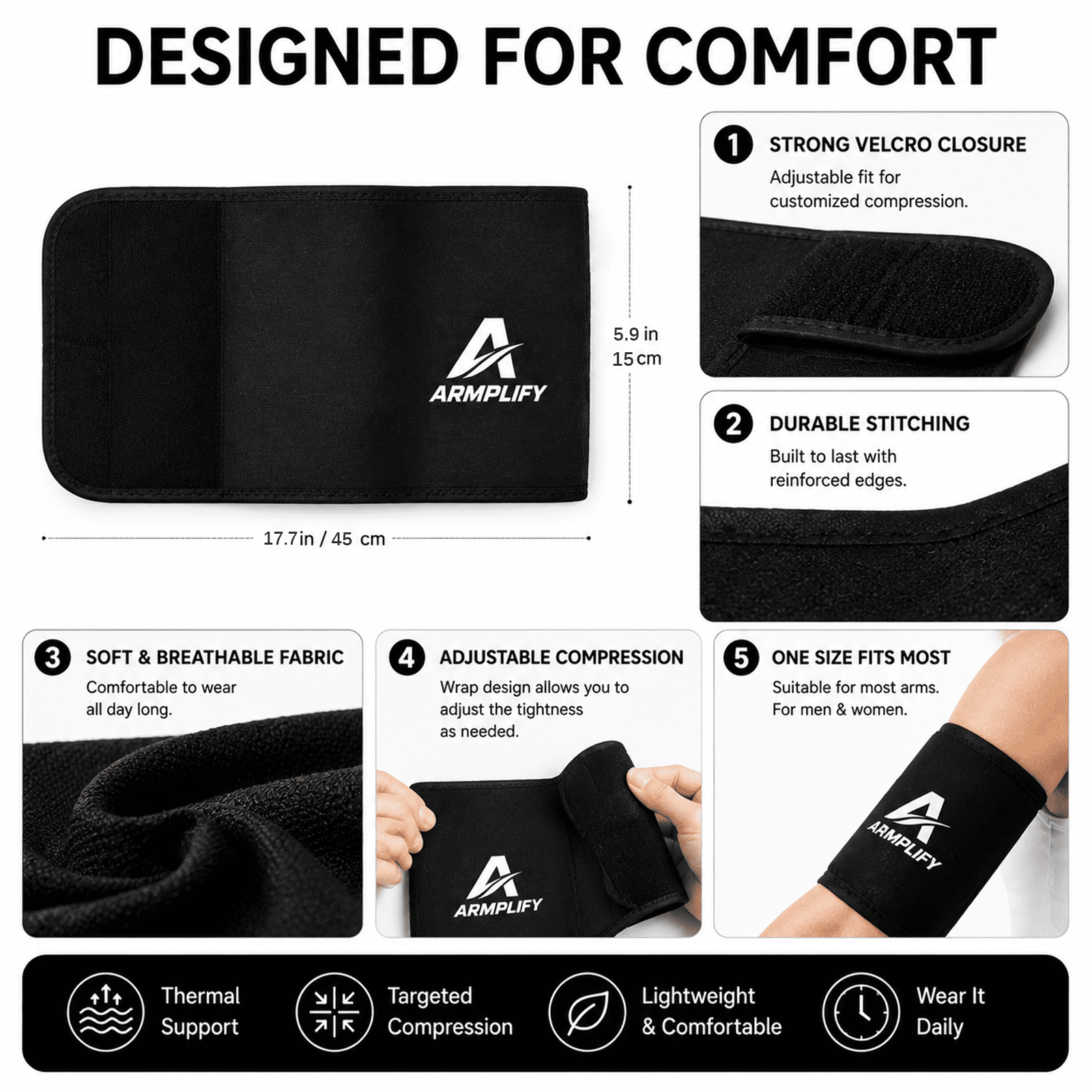 Armplify Arm Bands, Amplify Arm Sleeves, Arm Sweat Bands for Women & Men for Workout Sport A Pair