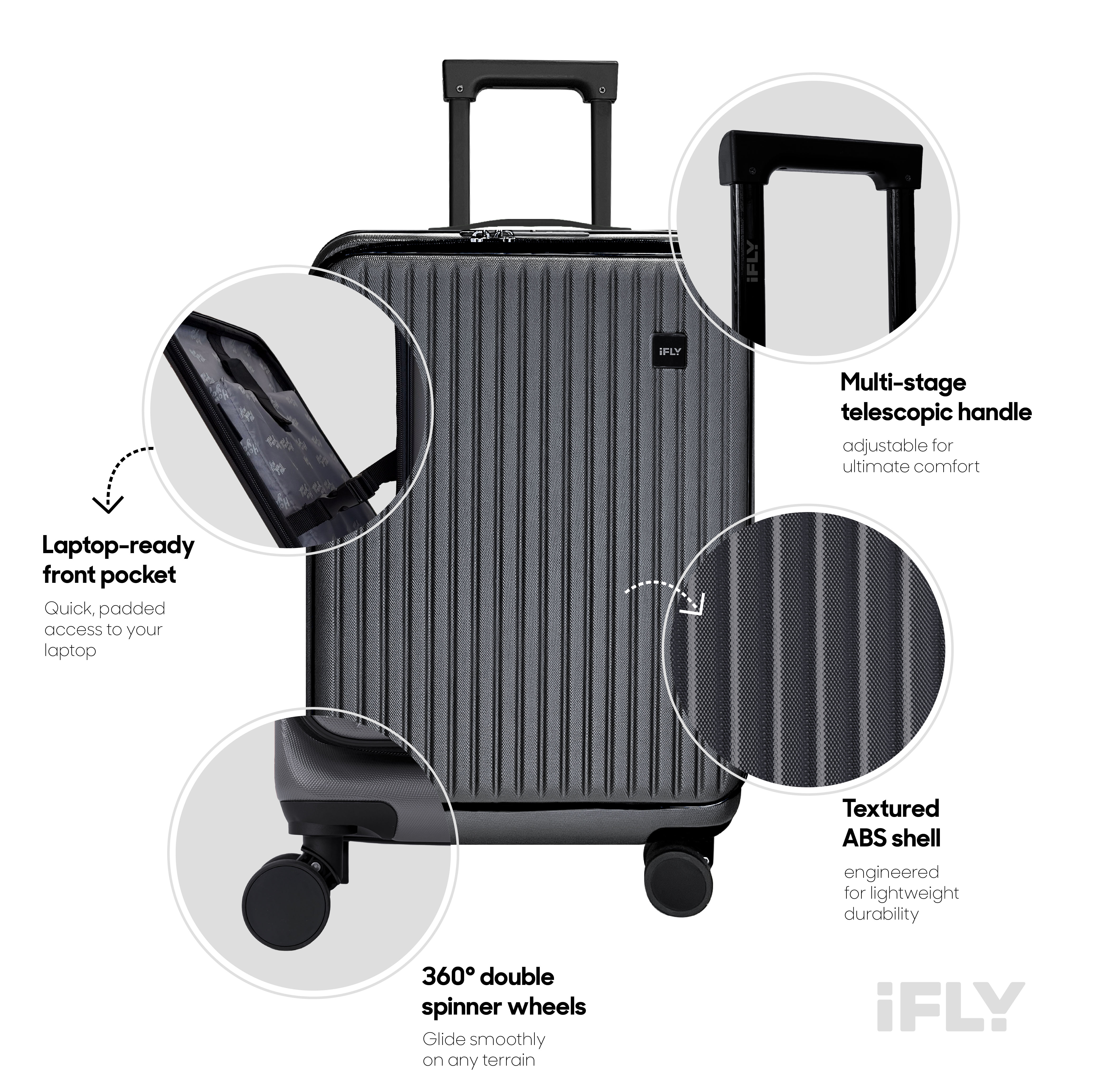 iFLY Quantum 20" Expandable Carry-on Hardside Top-Opening Luggage, Charcoal