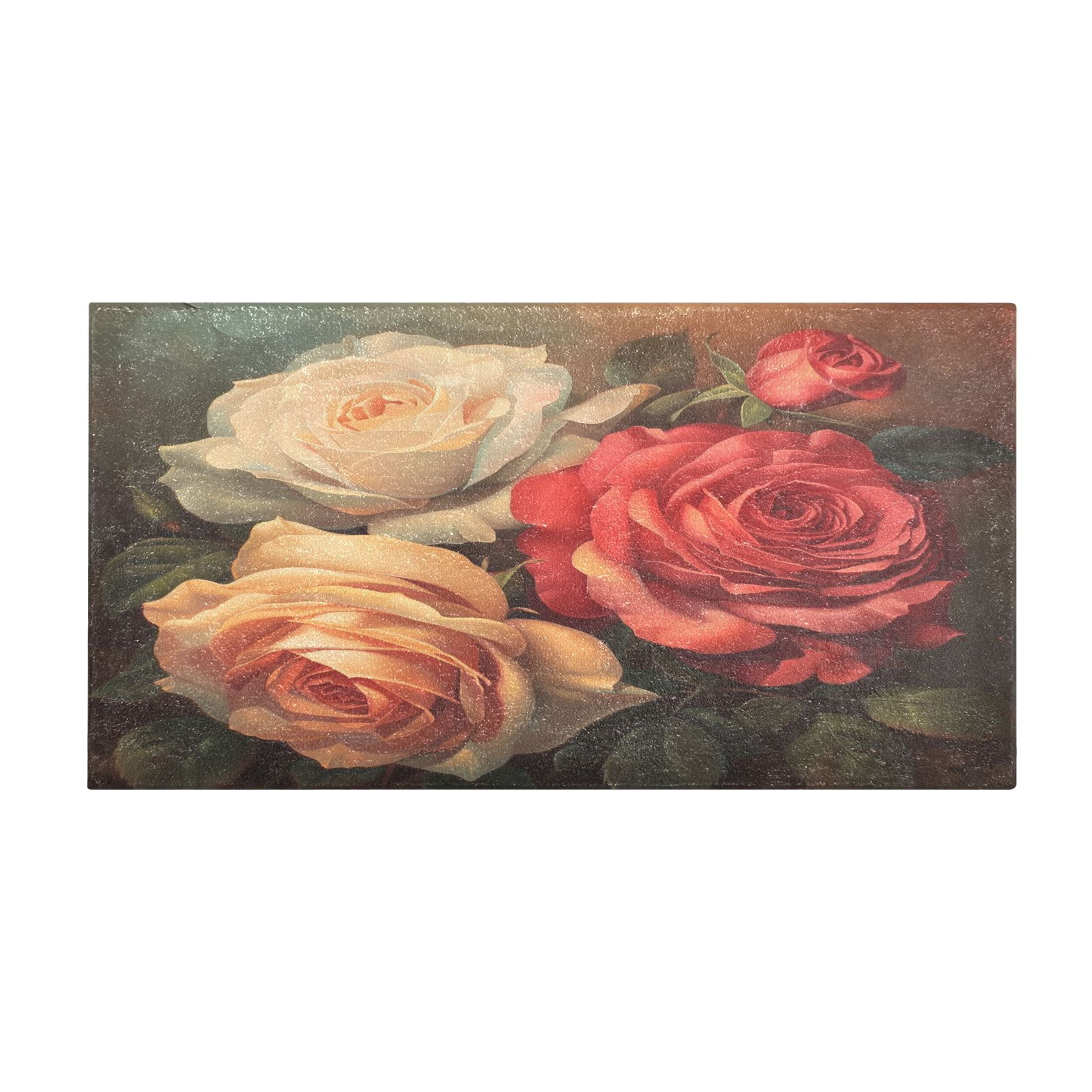 Red Pink Cream Rose Bath Mat 39x20 Non-Slip Bathroom Rugs Absorbent Soft Plush Quick Dry for Tub Shower Kitchen Home Decor