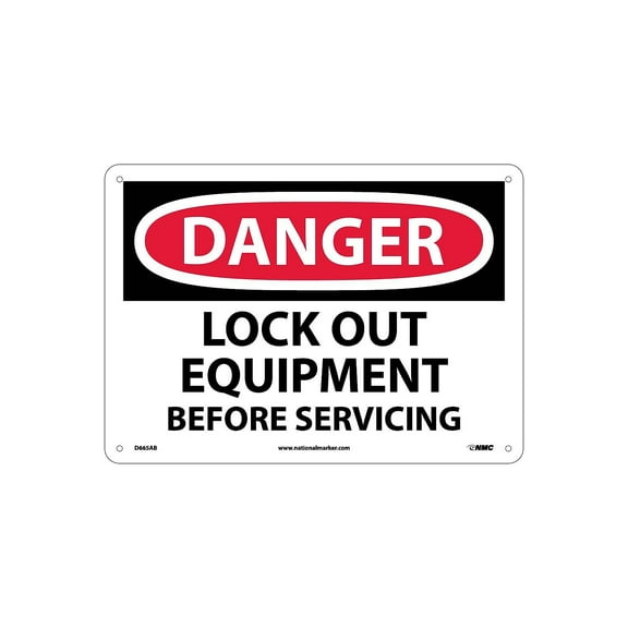 National Marker Danger Signs; Lock Out Equipment Before Servicing 10X14 .040 Aluminum D665AB
