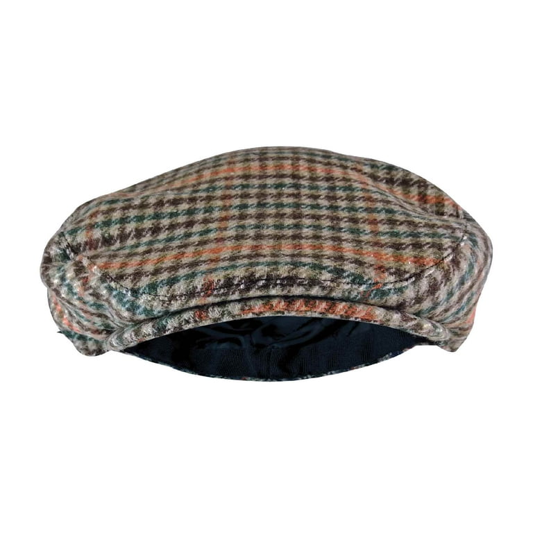 Mens Vintage Houndstooth Plaid Wool Blend Newsboy Flat Ivy Cap Hat