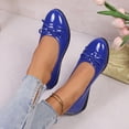 thumbnail image 3 of Rokment Glitter Bow Wedges Ballet Flat Dress Shoes for Women Ladies Bride Wedding Spring Fall Leather Bowknot Round Toe Low Heel Ballerina Walking Loafers Blue Size 9, 3 of 8