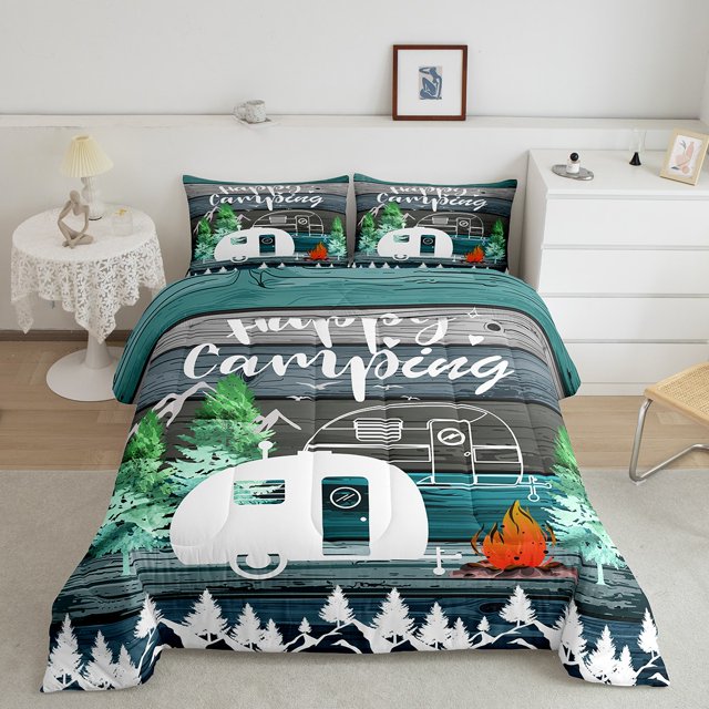 Erosebridal Happy Camping Bedding Toddler Comforter Set, RV Camper Down Comforter, Lake House Decor, Super Cozy 2 Pieces