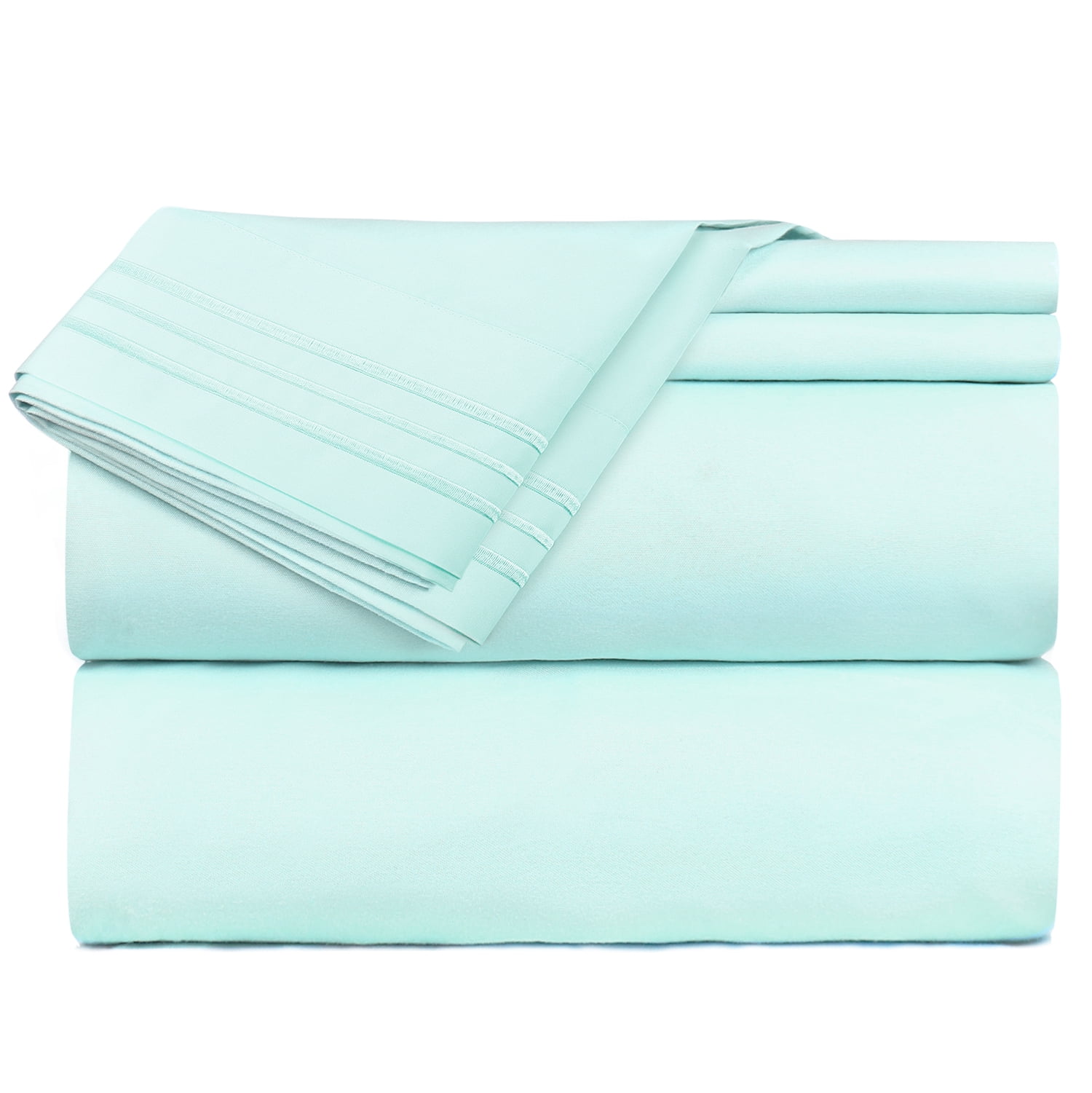 Clara Clark Premier 1800 Microfiber Collection 3-Line Bed Sheet Set, Split King Size, Light Baby Blue