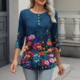 thumbnail image 6 of Jsaierl Womens 3/4 Length Sleeve Tops Plus Size Button Up Crew Neck Shirts Trendy Graphic Ladies Blouses Flowy Vacation T-shirts Top S-2XL, 6 of 8