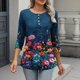thumbnail image 5 of TaTaai Women's Fashion Printed Casual Tops Button Crew Neck Three Quarter Sleeve Loose Fit T-Shirts Lightweight Breathable Soft Tees for All Seasons Daily Dating Work Wear Gift, 5 of 7