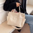 thumbnail image 2 of Bolso De Mujer De Un Solo Hombro De Color Sólido Informal Simple De Moda Bolso De Lona Totalizador De Gran Capacidad, 1 Pieza, Beige, 2 of 5