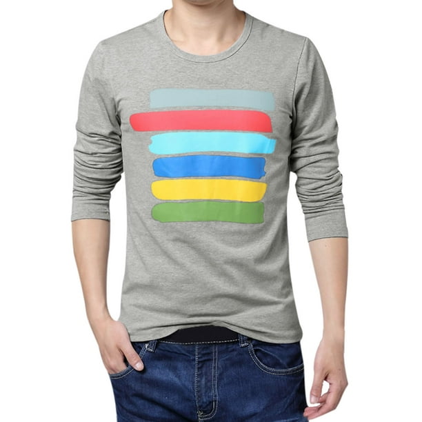 T-Shirt à Manches Longues à Rayures Colorées pour Hommes Gris (Taille S / 36)