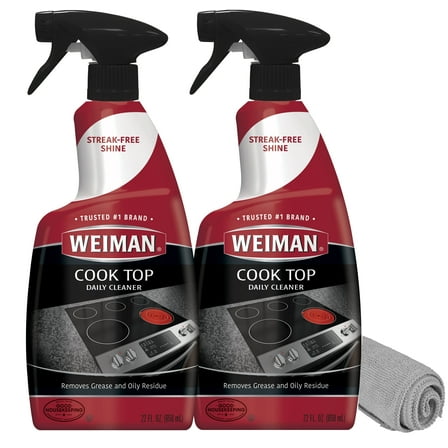 Weiman Cooktop Cleaner for Daily Use (2 Pack) Streak Free, Residue Free, Non-Abrasive Formula - 22 fl oz w/ Micro Fiber Towel