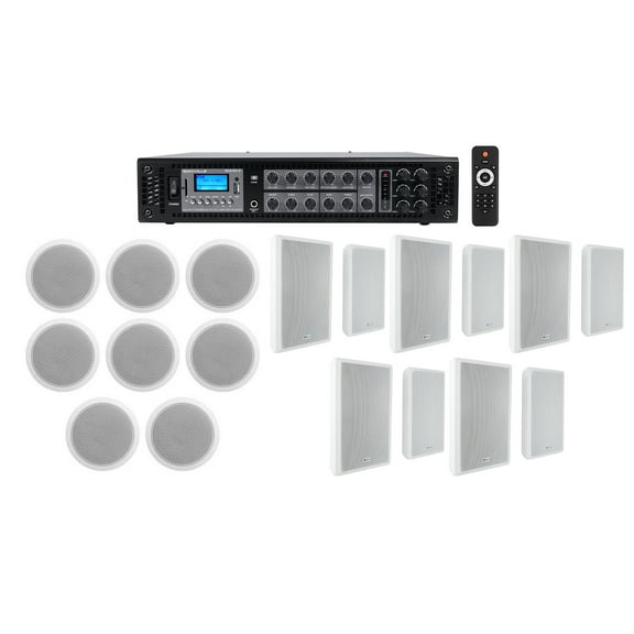 Rockville 6-Zone Amp 8) 6" White Ceiling 10) Wall Restaurant/Bar/Cafe Speakers