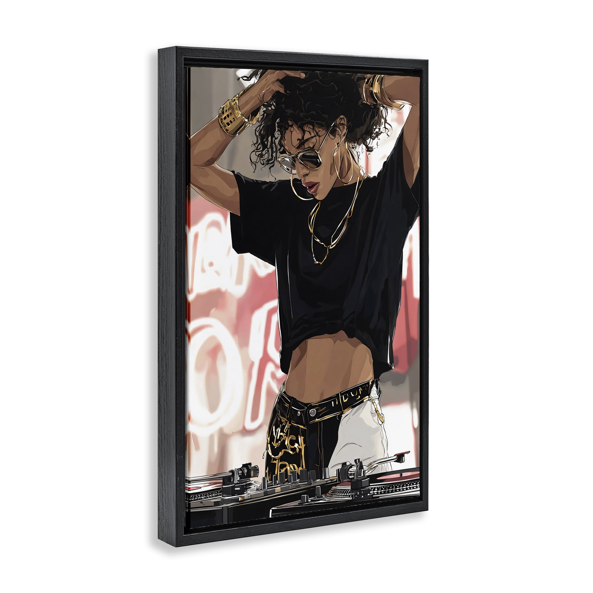 Stupell Industries Trendy Female DJ Musician Black Framed Floater Canvas Wall Art, design by Franklyn Gregory