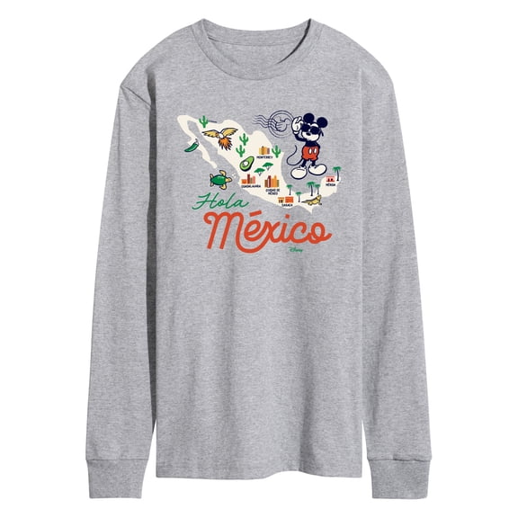 Disney - Mickey Mouse Mexico Map - Men's Long Sleeve Graphic T-Shirt