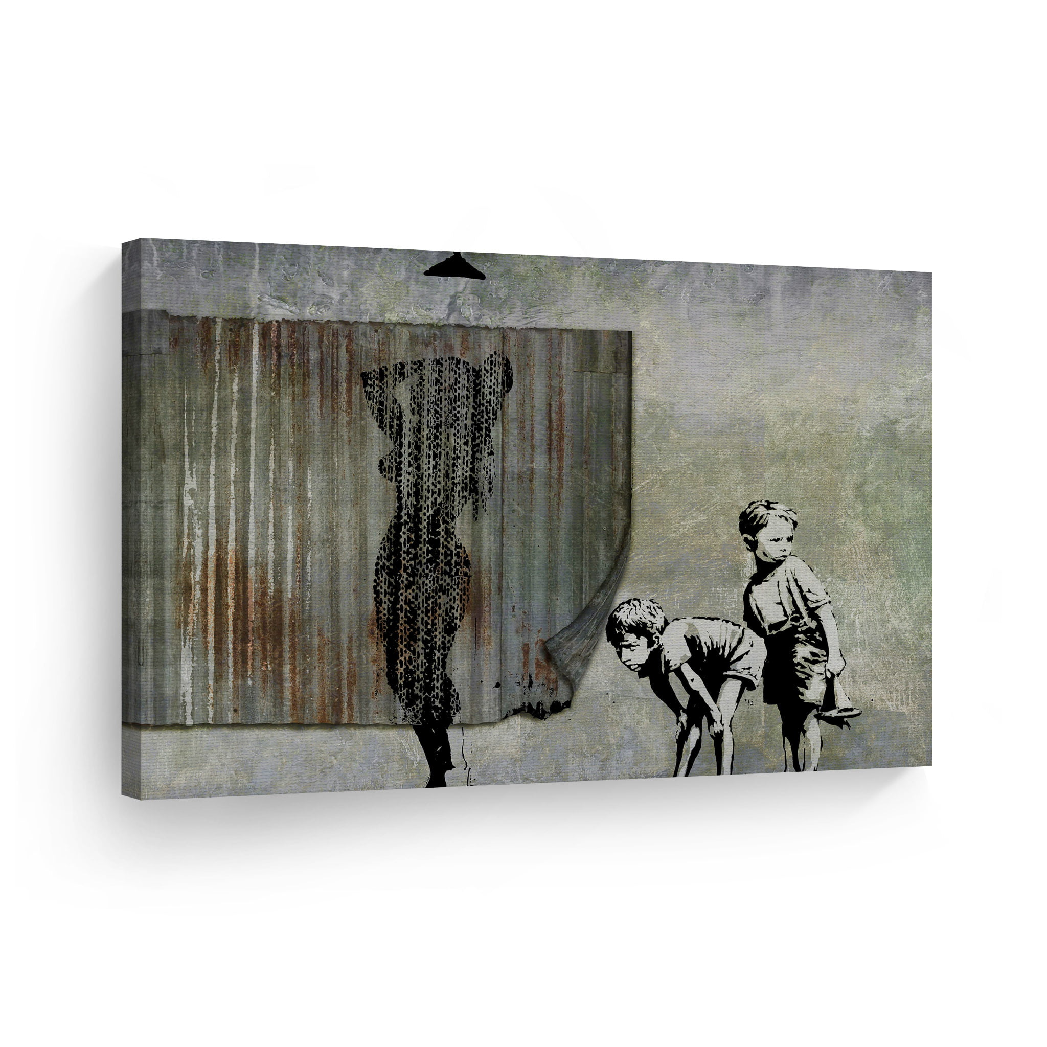 Banksy Canvas Wall Art Giclee Print Poster 20x16 inch Ready to Hang Abstract Graffiti Street Pop Art Large Solid Wooden Wall Décor Colorful Painting Framed Artwork for Living Room Bedroom Bathroom 
