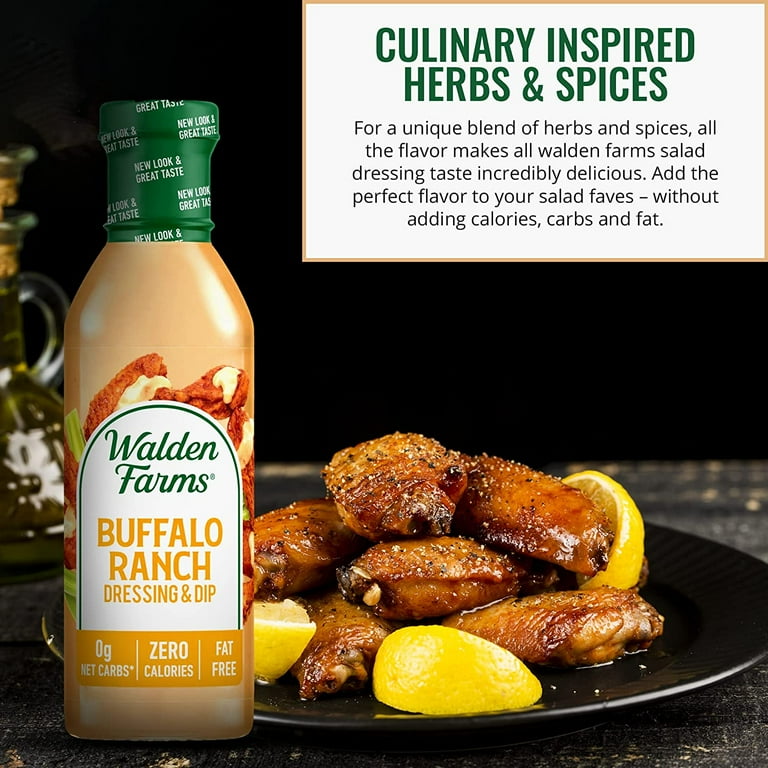 Walden Farms Buffalo Ranch Dressing, 12 oz, Calorie-Free, Gluten-Free,  Fat-Free, Vegan, Kosher, for Salad/Dip/Chicken - Walmart.com
