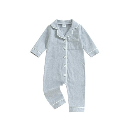 

TFFR Baby Boys Girls Romper Pajamas 6 12 18 24 Months Infant Sleepwear Turn Down Collar Long Sleeve One Piece Jumpsuit Fall Nightwear